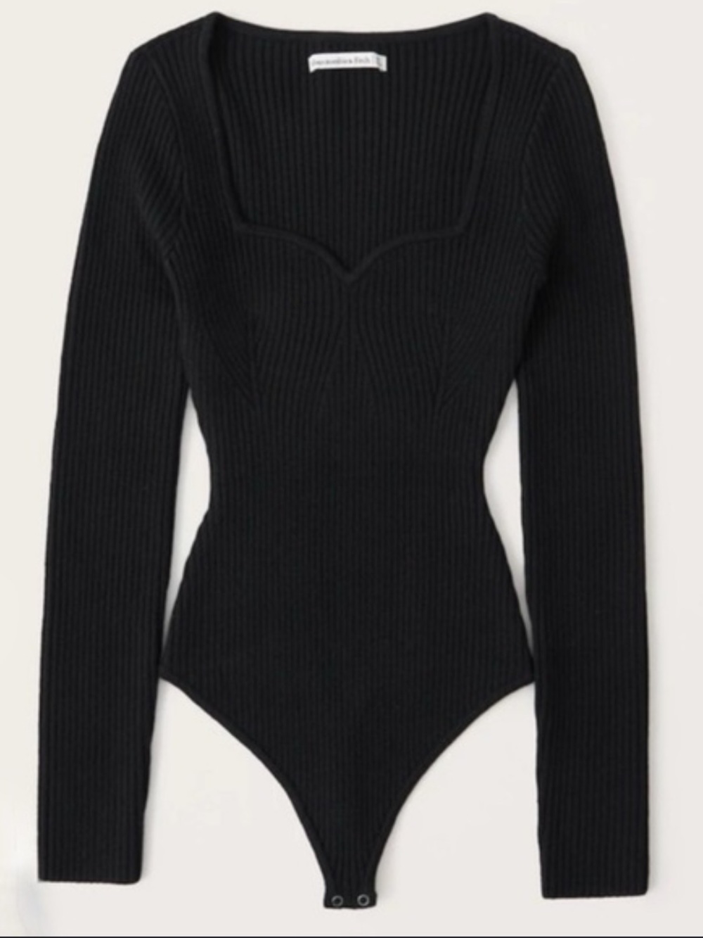 Abercrombie & Fitch Black Ribbed Sweetheart Long-Sleeve Bodysuit